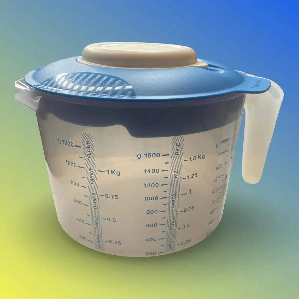 Tupperware Mix N Stor 8 Cup Measuring Pitcher Blue Splatter Lid 7713 7714